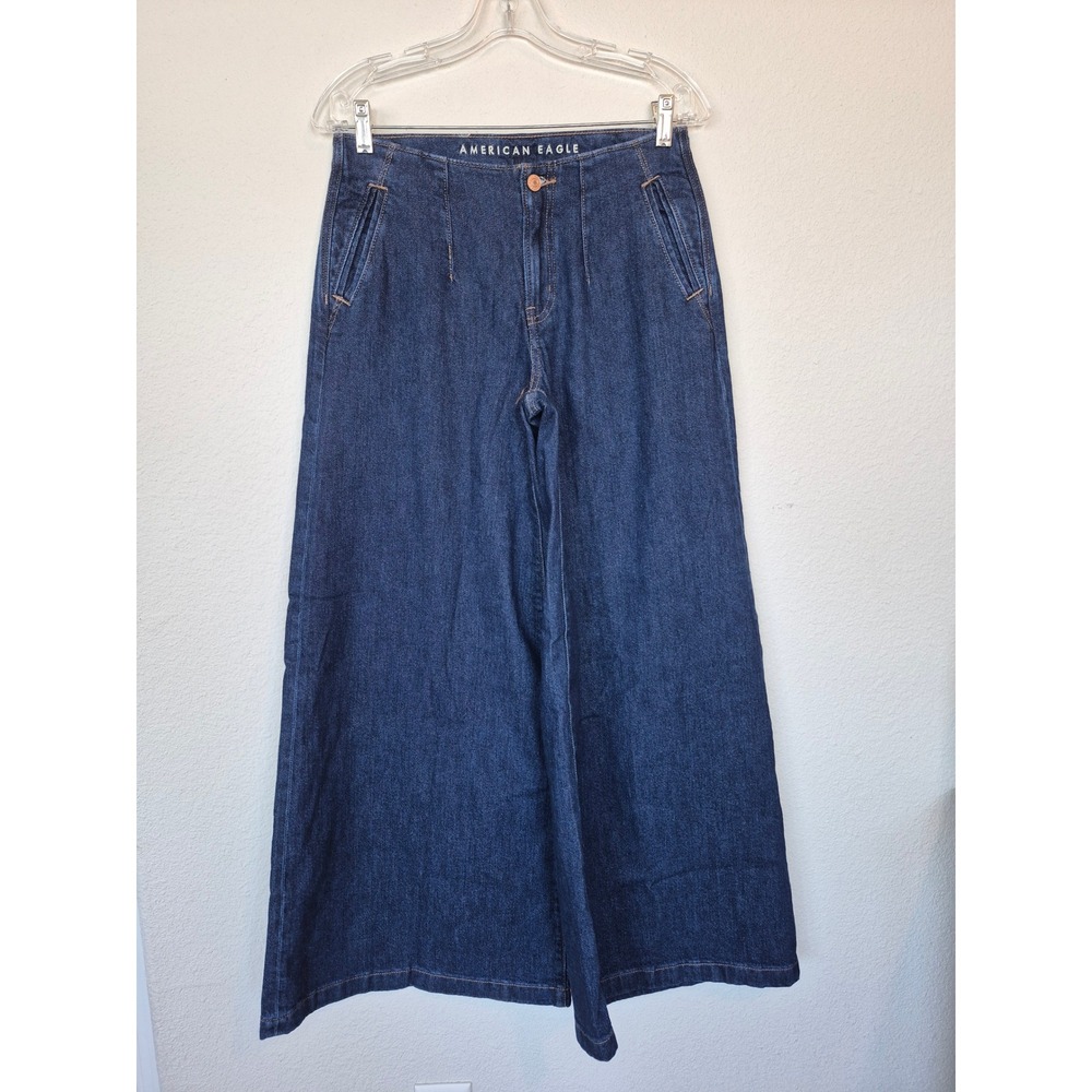 American Eagle A-Line Fit Wide Leg Jeans High Rise Denim Size 2 Regular